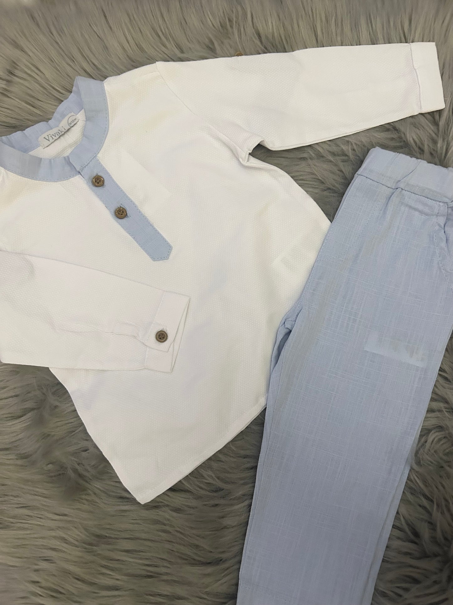 Shirt & blue trousers