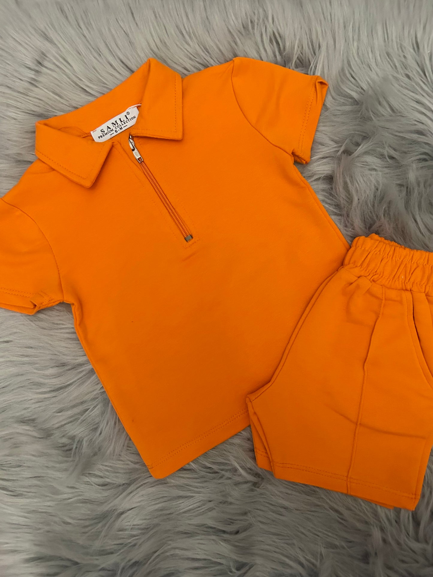 Orange zip short set