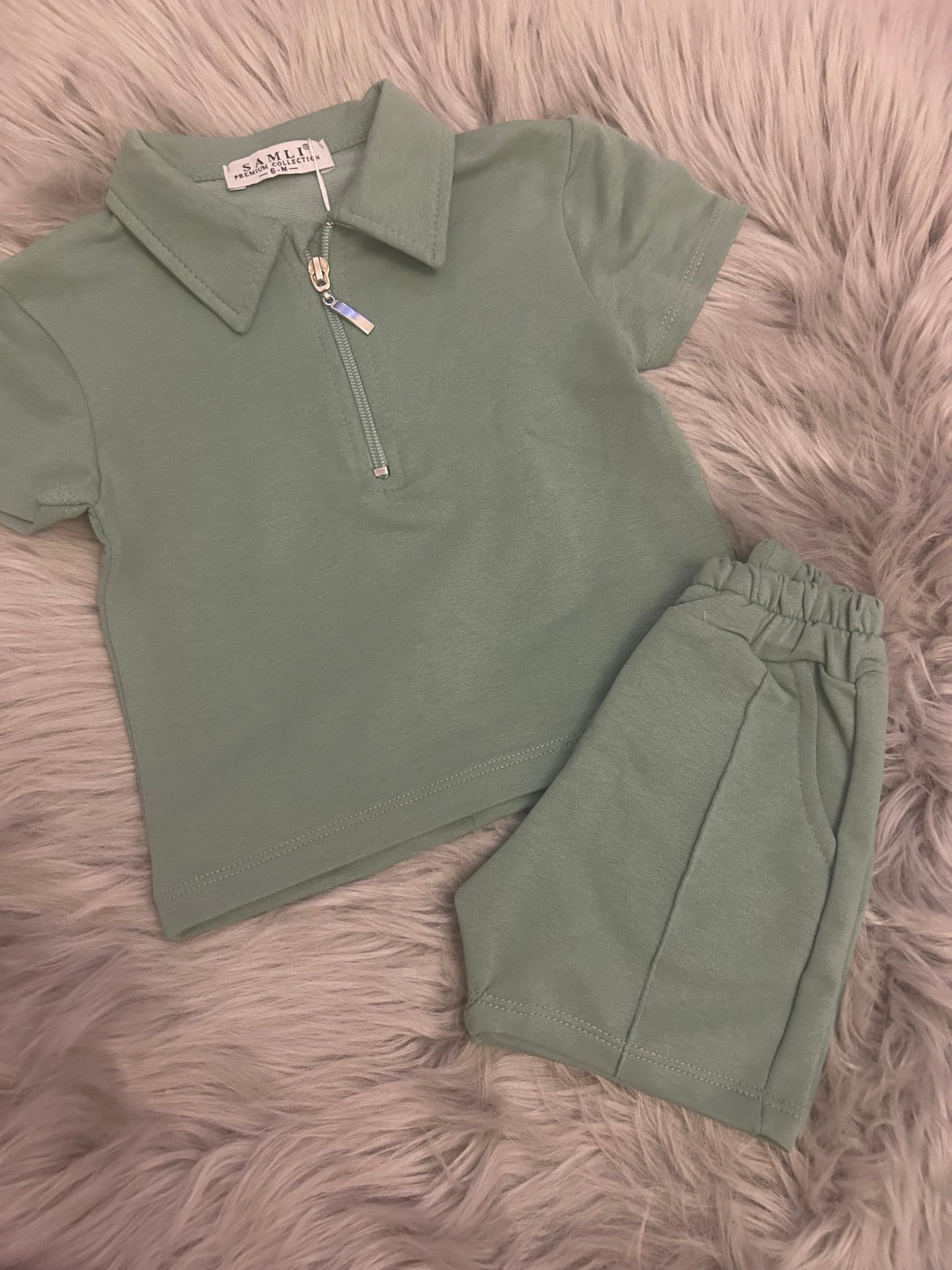 Sage green Zip polo and short set