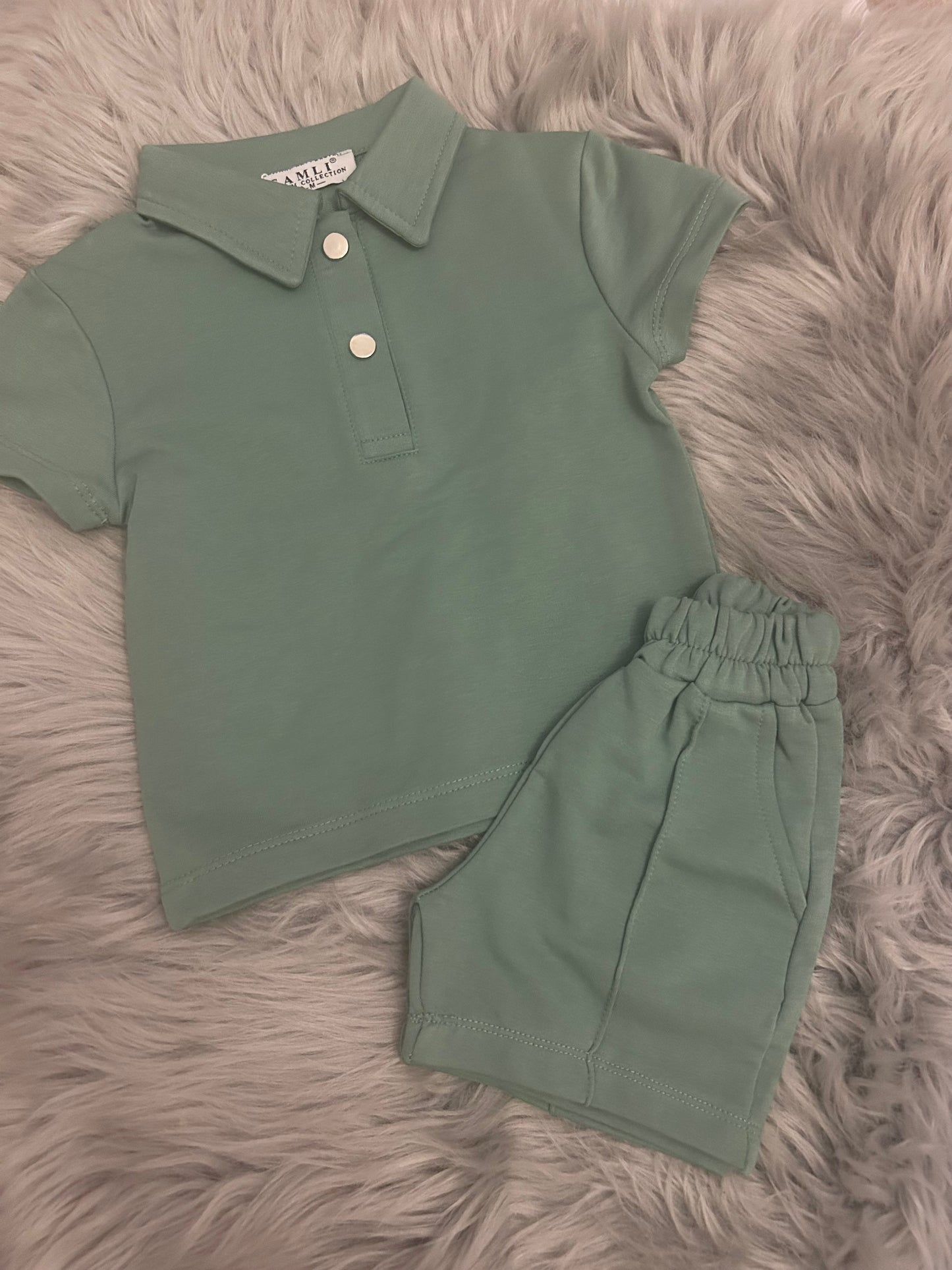 Sage green Button polo top and shorts