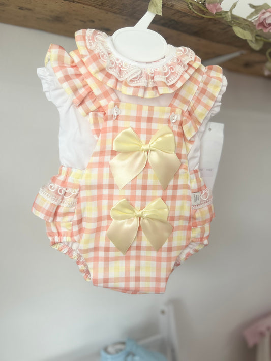 Checkered yellow bow romper