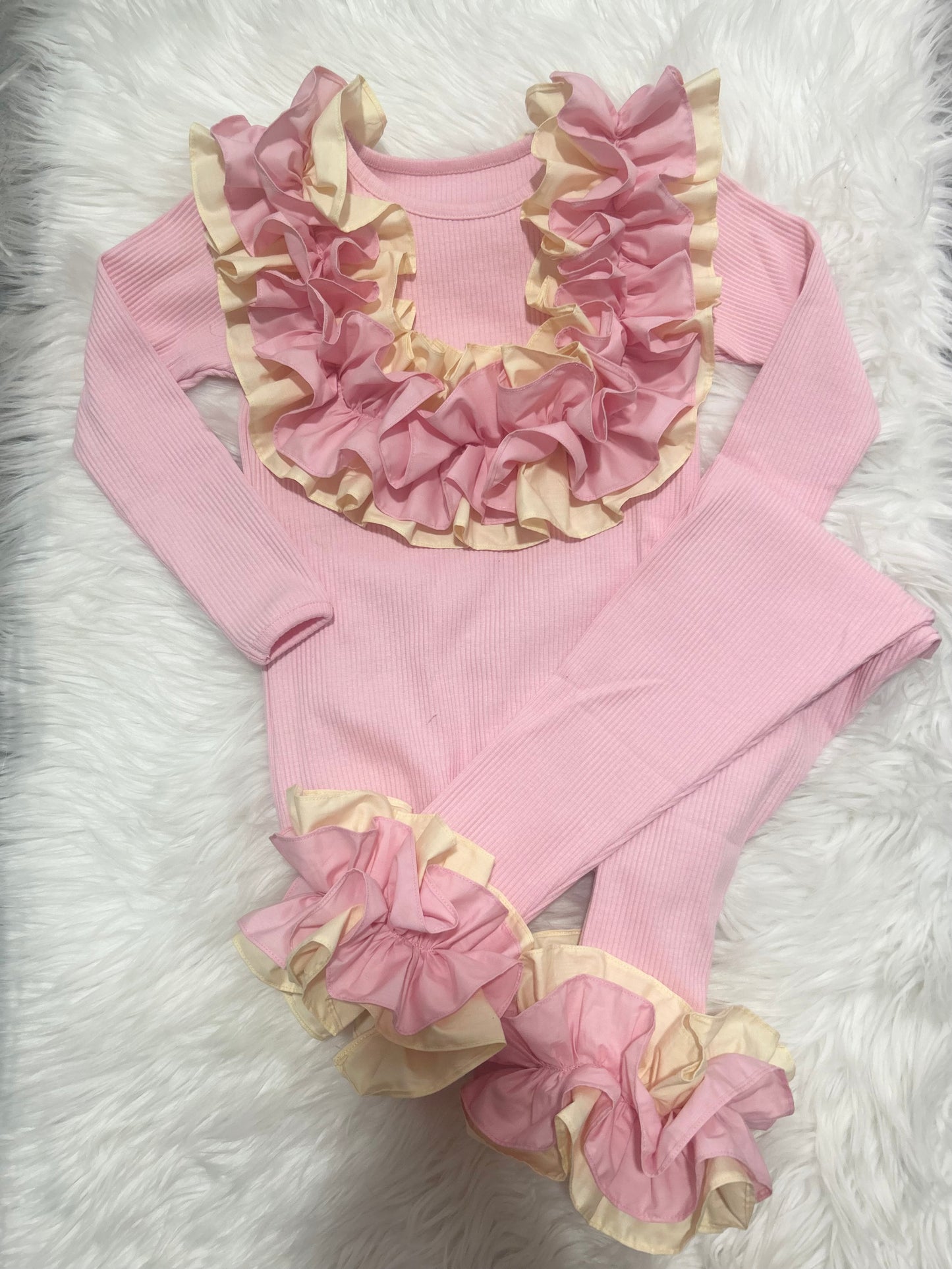 Pink and lemon double ruffle set