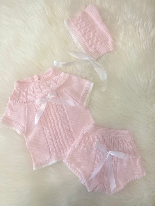 Pink bow knit 3 piece set