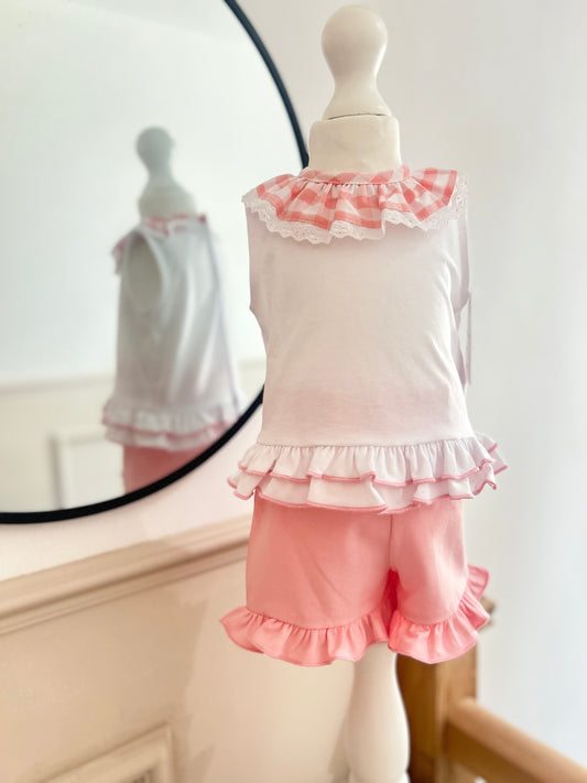 Pink frill top & shorts